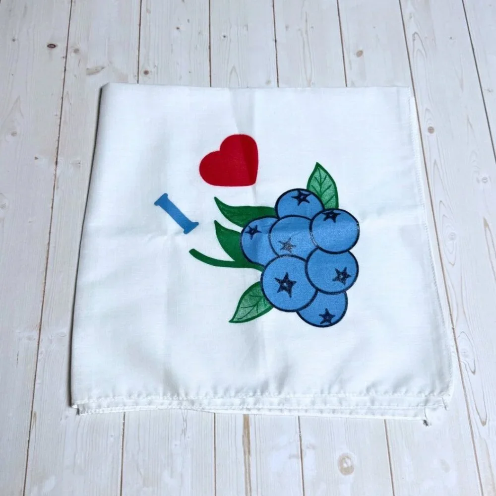 I Love Blueberries Large Square Handkerchief Dinner Napkin White Tea Towel
